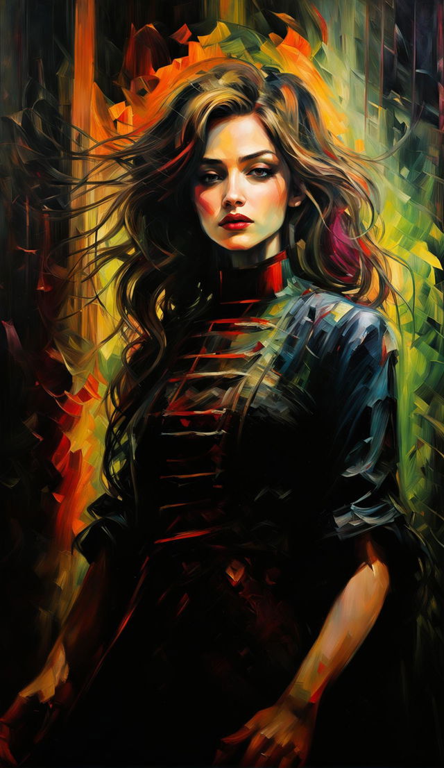 Impressionist painting featuring a dramatic character in a long shot, influenced by Jeremy Mann, Marta Dahlig, Daniel F Gerhartz, and Annie Leibovitz.