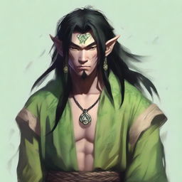 A high quality digital art image depicts a male Yuan-ti druid