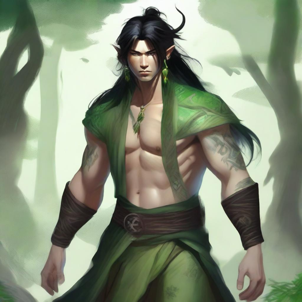 A high quality digital art image depicts a male Yuan-ti druid