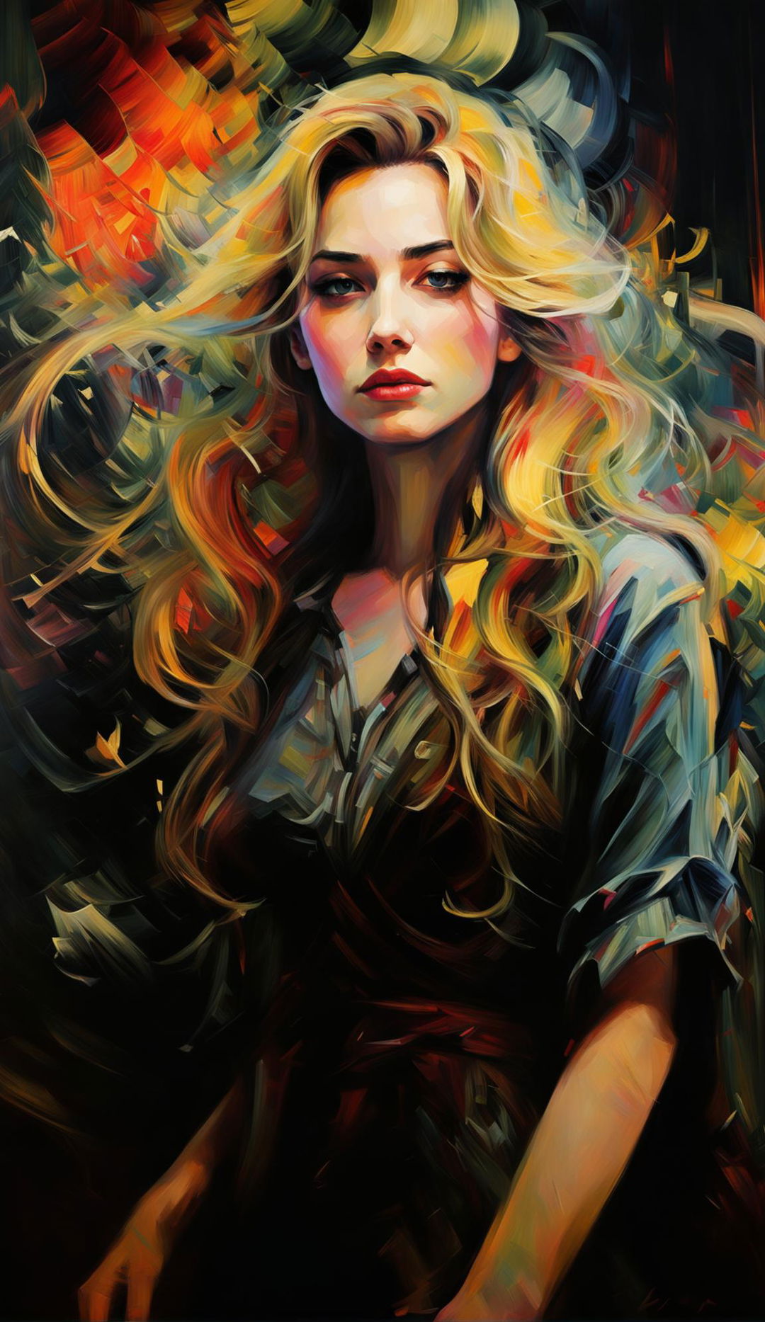 Impressionist painting of an ash blonde dramatic character looking away, influenced by Jeremy Mann, Marta Dahlig, Daniel F Gerhartz, and Annie Leibovitz.