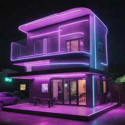 Electropunk houses pulsating with vibrant energy; modern structures decorated with neon lights and electric accents, interfaces instead of switches, digital windows, and living spaces powered by streaming arcs of electricity.