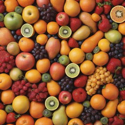 A variety of colorful and exotic fruits arranged intricately in an eye-catching pattern.