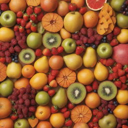 A variety of colorful and exotic fruits arranged intricately in an eye-catching pattern.