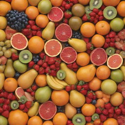 A variety of colorful and exotic fruits arranged intricately in an eye-catching pattern.