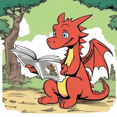 In the comic strip, the main character's favorite spot to read is in his red shoofly shaped like a dragon.