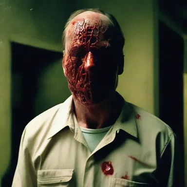 In the intense thriller movie, the serial killer stared venomously into the camera, sending shivers down the audience's spines.