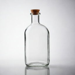 A transparent glass bottle with a classic design, reflecting light on an isolated white background.