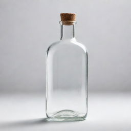 A transparent glass bottle with a classic design, reflecting light on an isolated white background.