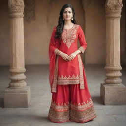 A British girl dressed in a traditional Indian salwar suit, displaying a fusion of culture.