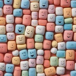 An array of Disney Pixar-style characters designed as colorful marshmallows, arranged in a repeating pattern