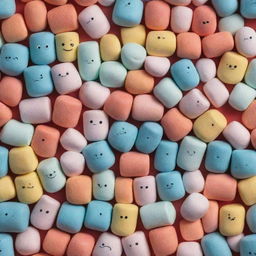 An array of Disney Pixar-style characters designed as colorful marshmallows, arranged in a repeating pattern