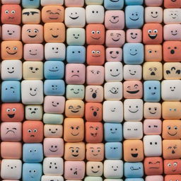 An array of Disney Pixar-style characters designed as colorful marshmallows, arranged in a repeating pattern