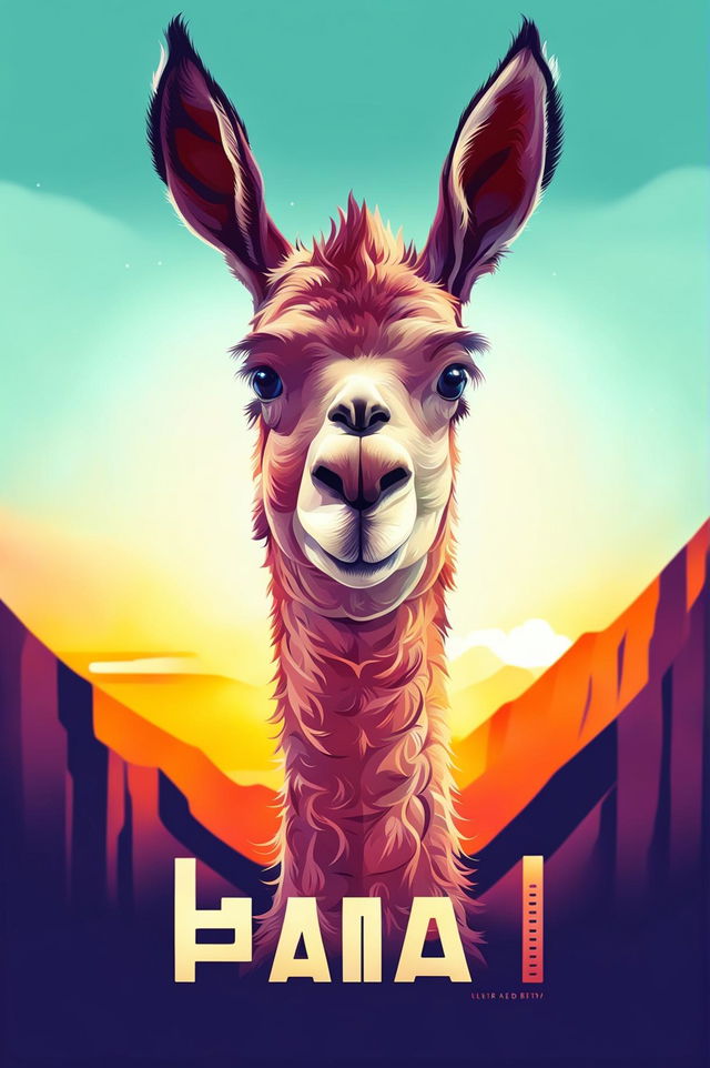 A 32K resolution digital art poster featuring a detailed llama against a gradient background, with 'Happy Birthday' text overlay