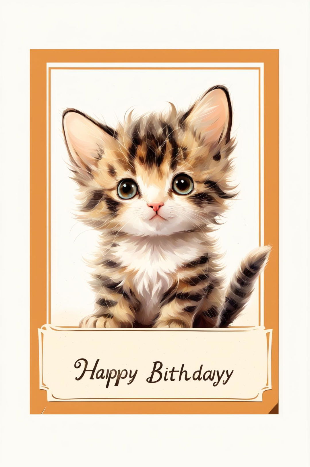 A high-resolution digital art birthday card featuring an adorable kitten and the message 'Happy Birthday'