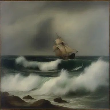 In the painting, the artist created a sense of stagnation by portraying a motionless sea.