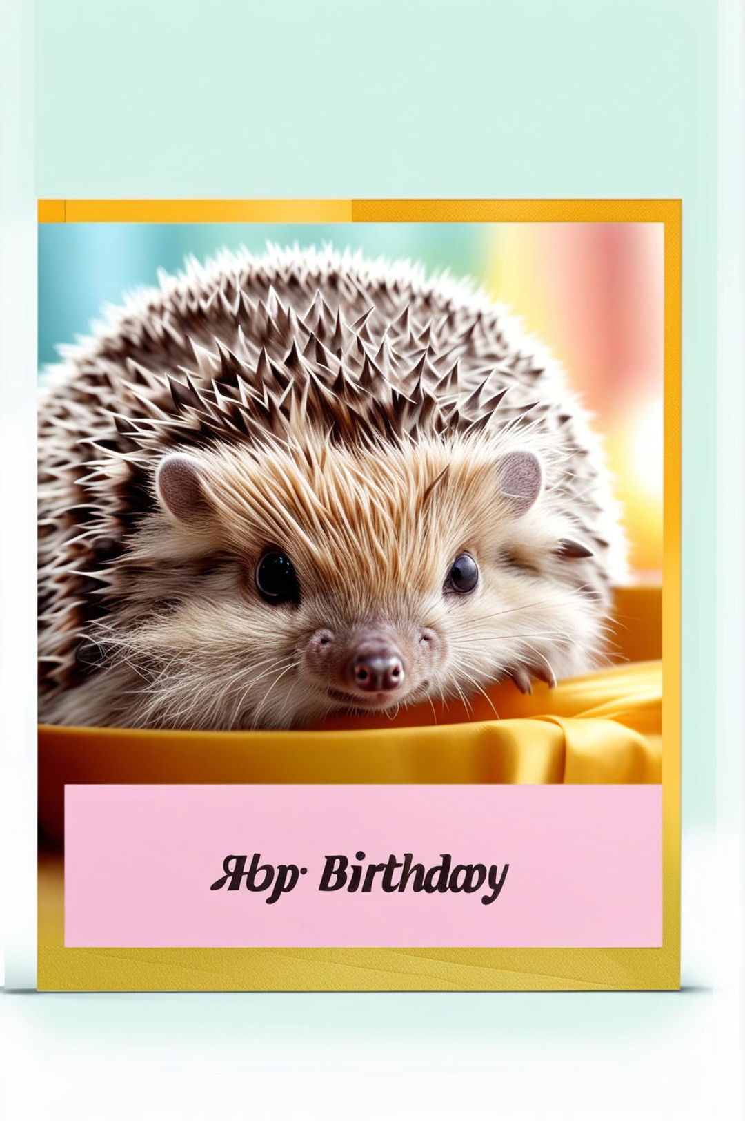 A high-resolution digital art birthday card featuring a detailed photo of a playful hedgehog with the message 'Happy Birthday'