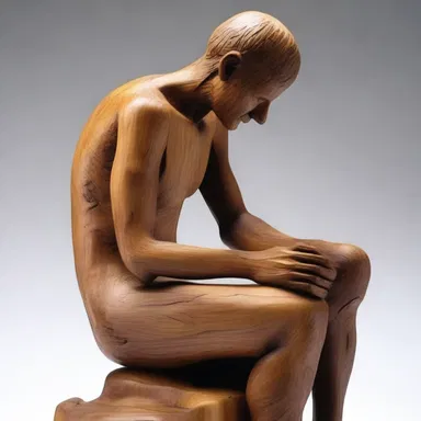 In the sculpture, the artist skillfully carved a snag on the wooden figure, adding a realistic touch.