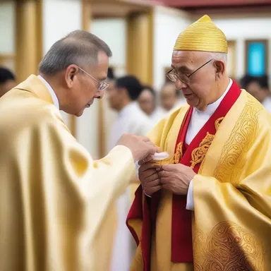 During the sacred ceremony, the priest carefully snagged a piece of the holy robe to offer as a blessed relic.
