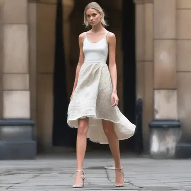 The fashion designer deliberately chose to snag the fabric along the hemline of the dress to create a distressed look.