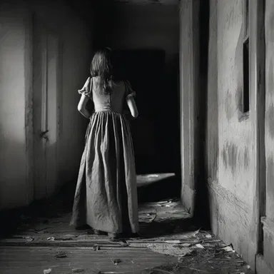 As she walked through the haunted house, her dress snagged on a loose nail, causing her to panic in terror.