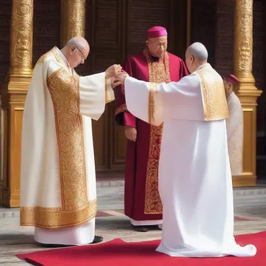During the religious ceremony, the priest's robe snagged on a pillar, momentarily interrupting the sacred ritual.