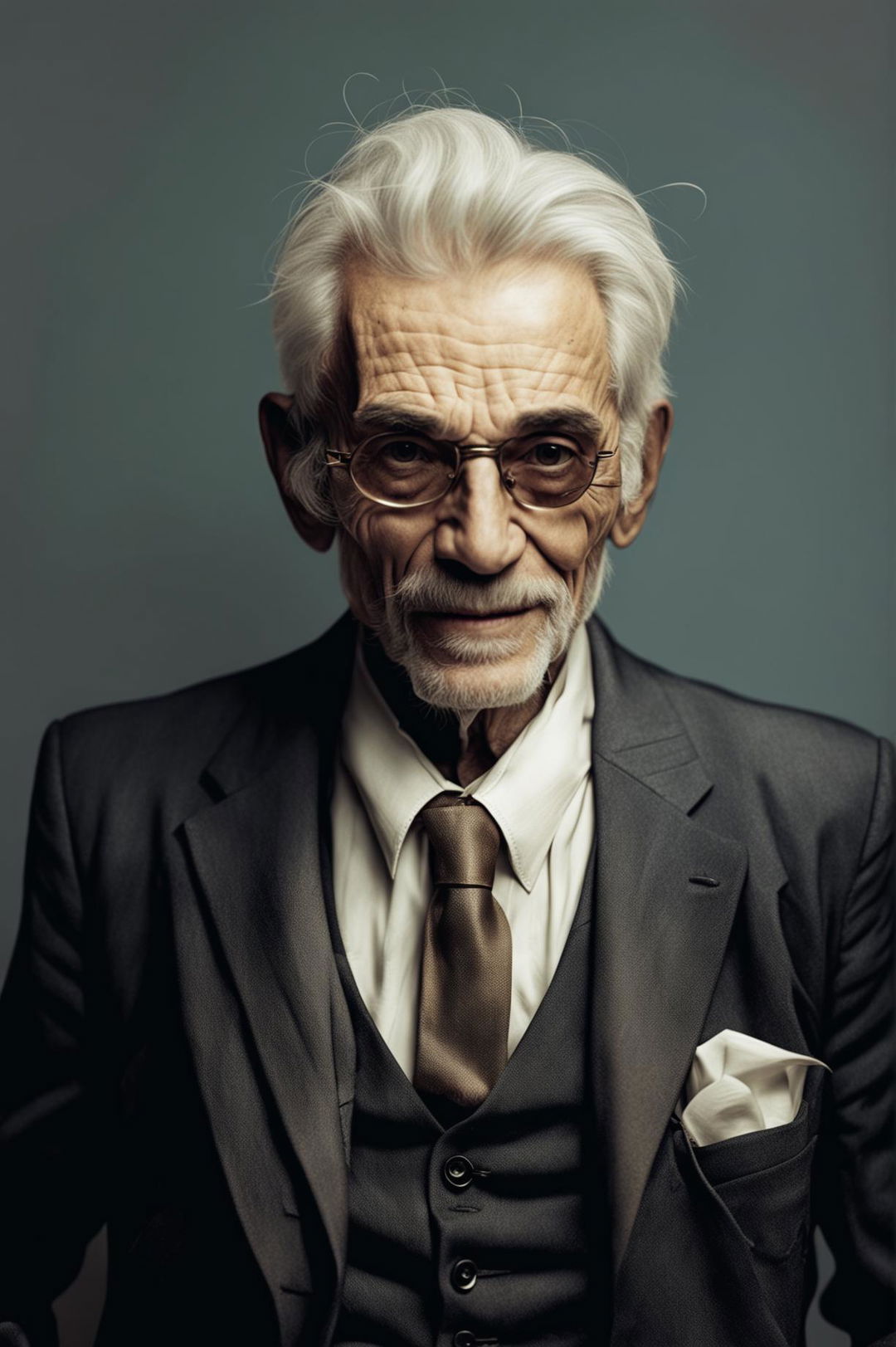 A high-resolution digital art birthday card featuring a detailed photo of a very old man with the message 'Happy Birthday'