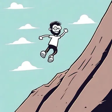 The cartoon character stepped into a void after running off a cliff, suspended for a moment before falling.