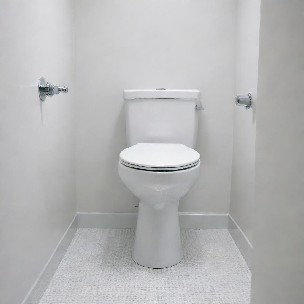 A pristine white porcelain toilet in a clean and brightly lit bathroom, with detailed ceramic textures and chrome fittings glinting in the light.