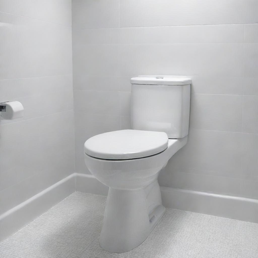 A pristine white porcelain toilet in a clean and brightly lit bathroom, with detailed ceramic textures and chrome fittings glinting in the light.