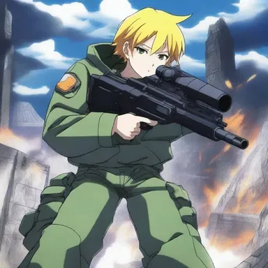 In the anime series, the protagonist wields a powerful machine gun to defeat the monstrous creatures.