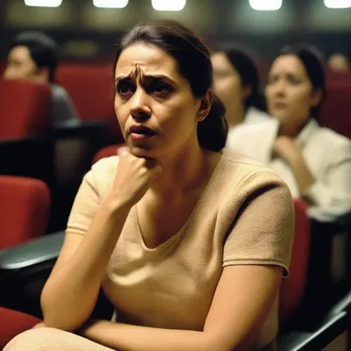 The dramatic scene in the cinema showcased a sloppy actress, her emotions running high as she delivered her lines with great intensity.