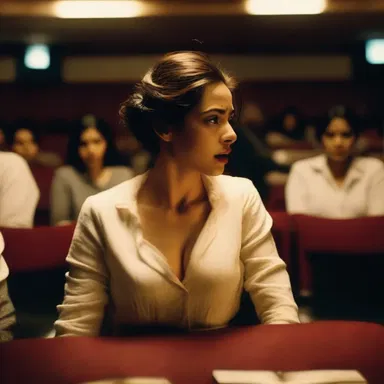 The dramatic scene in the cinema showcased a sloppy actress, her emotions running high as she delivered her lines with great intensity.