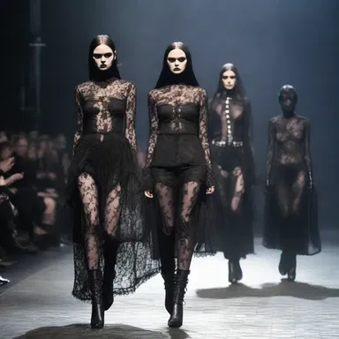 The gothic fashion show featured models dressed in black lace and leather inspired by the eerie atmosphere of the graveyard.