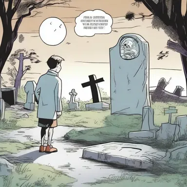 In the comic book, the main character discovers a hidden secret in the graveyard that leads to an exciting adventure.