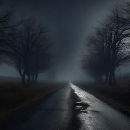 A 4K, photorealistic image depicting a dark country road