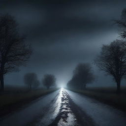 A 4K, photorealistic image depicting a dark country road