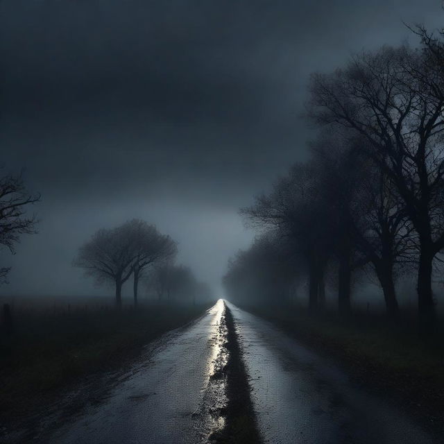 A 4K, photorealistic image depicting a dark country road