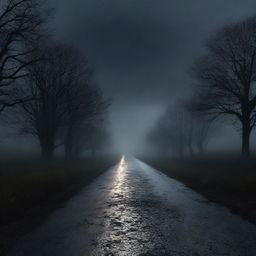 A 4K, photorealistic image depicting a dark country road