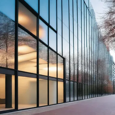 The modern glass building was designed with a special coating to prevent condensation from forming on the windows.