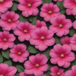 A hyper-realistic repeating pattern of vibrant hot pink flowers