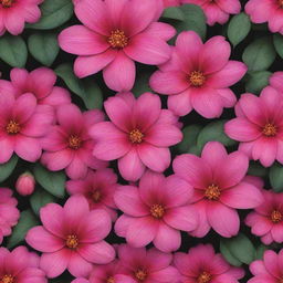 A hyper-realistic repeating pattern of vibrant hot pink flowers