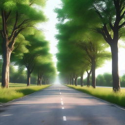 A 4K, photo-realistic image showcasing a serene country road