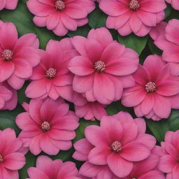 A hyper-realistic repeating pattern of vibrant hot pink flowers