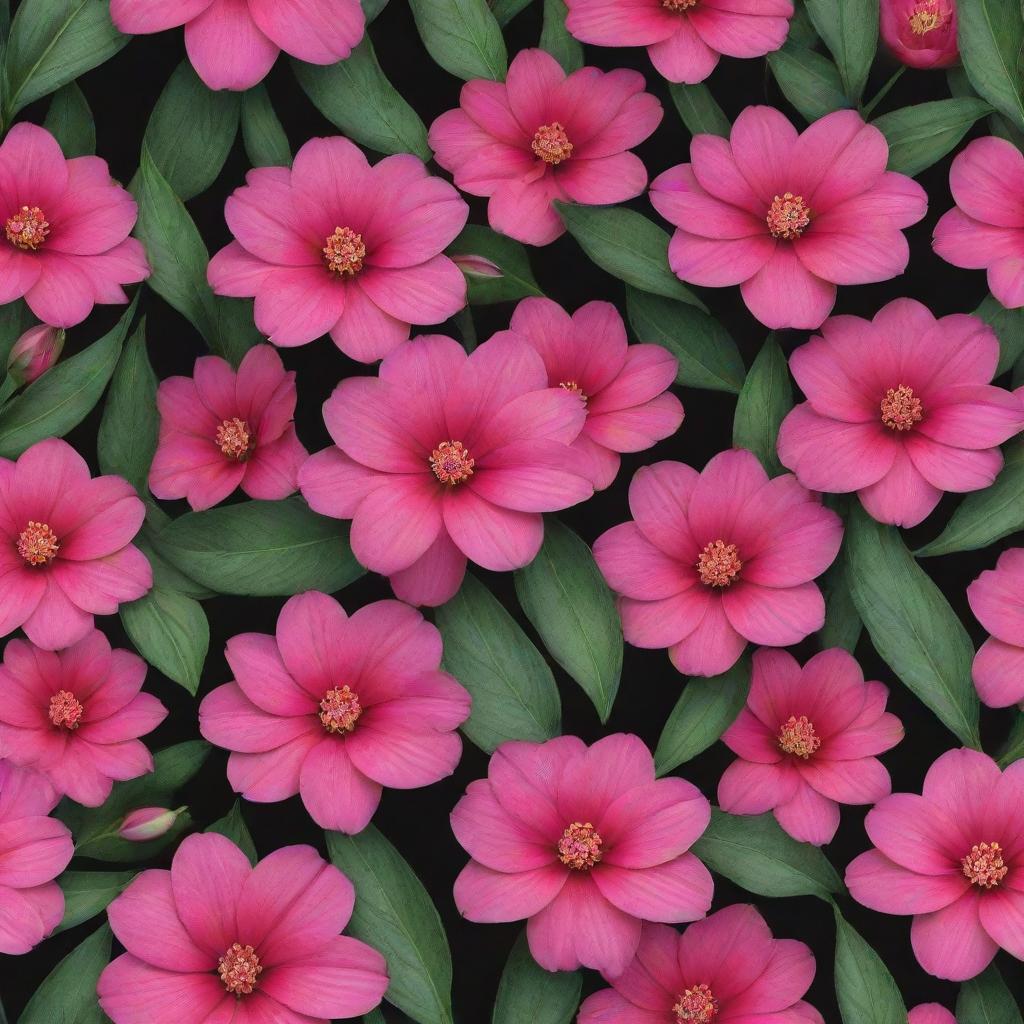 A hyper-realistic repeating pattern of vibrant hot pink flowers