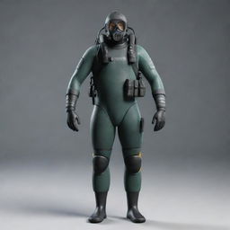 A full 3D model of a diver in hunter gear standing upright with no background.