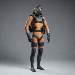 A full 3D model of a diver in hunter gear standing upright with no background.