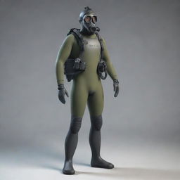 A full 3D model of a diver in hunter gear standing upright with no background.