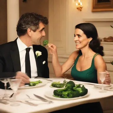 As they enjoyed a candlelit dinner, he gently passed her a plate of sautéed broccoli rabe, a perfect side dish for their romantic evening.