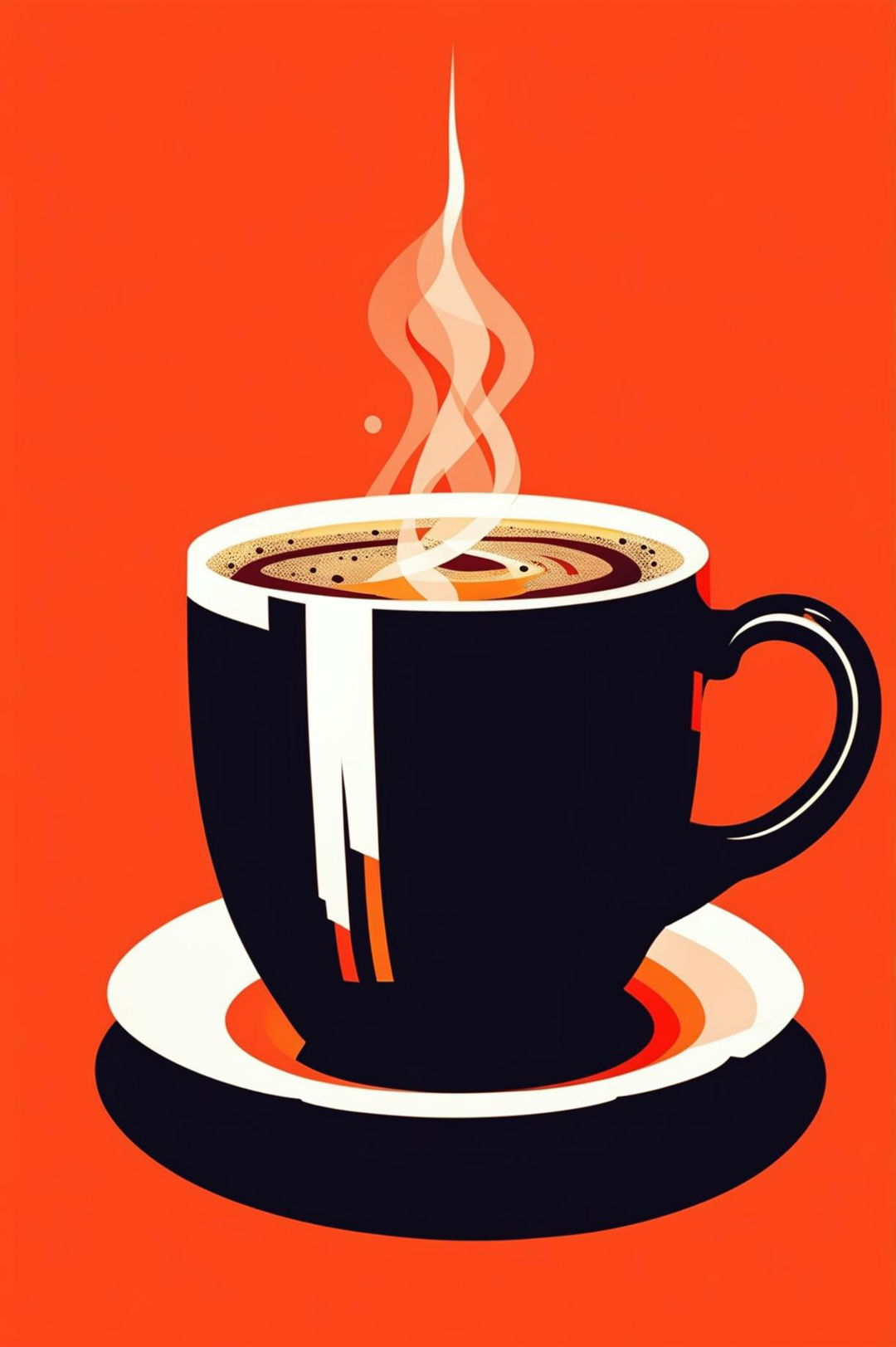 A high-quality, digital pop art wallpaper featuring a stylized cup of coffee, rendered in bold, contrasting colors against a bright backdrop