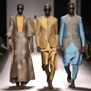 The designer's collection featured striking pieces inspired by paternal traditions and motifs.
